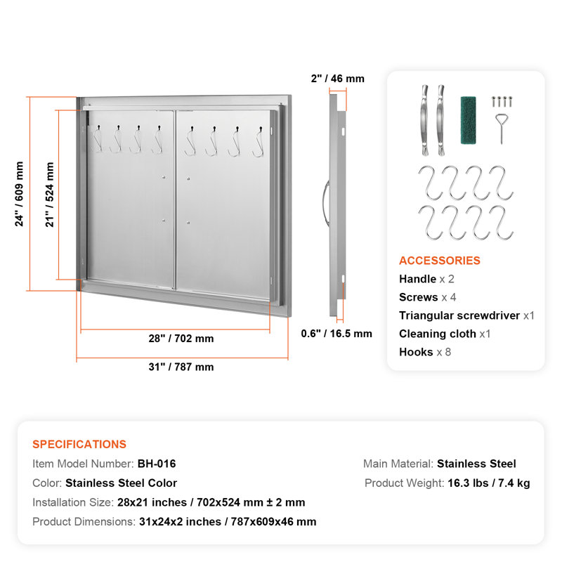 Portes d'accès en acier inoxydable 31 po VEVOR