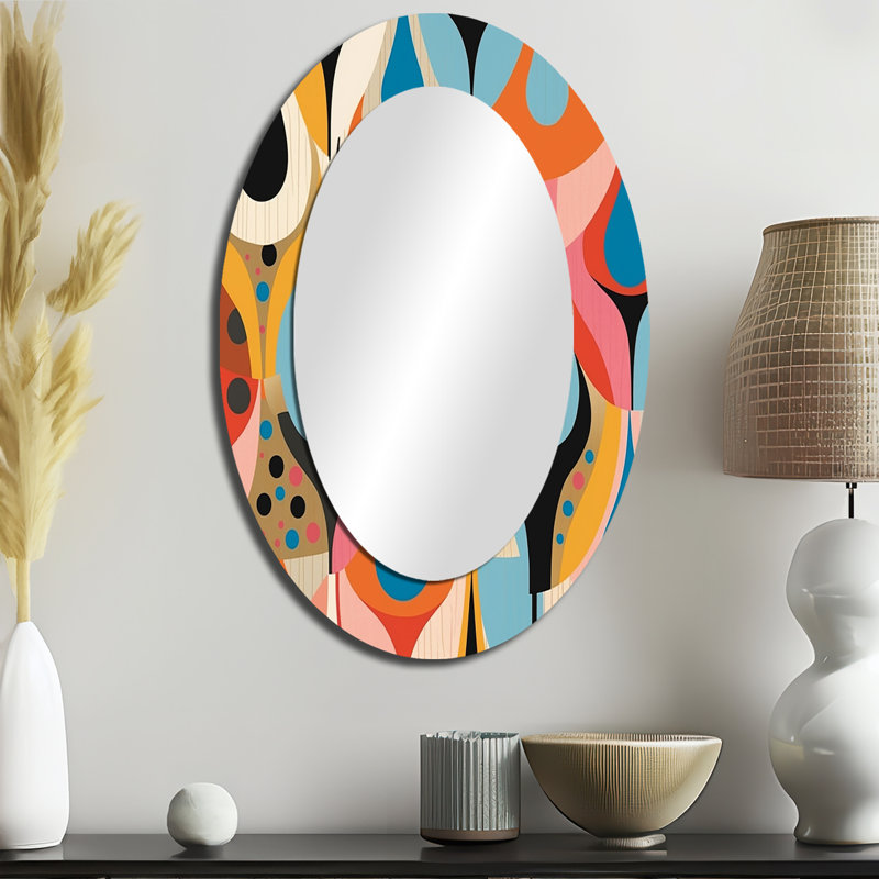 Retro Abstract Drops XIII - Modern Oval Wall Mirror, 36" x 24"