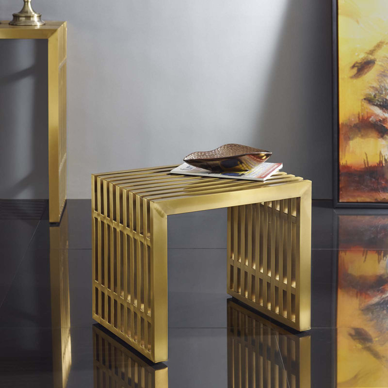 Banc en métal , H 17 po x l 46,5 po x P 15 po, Doré