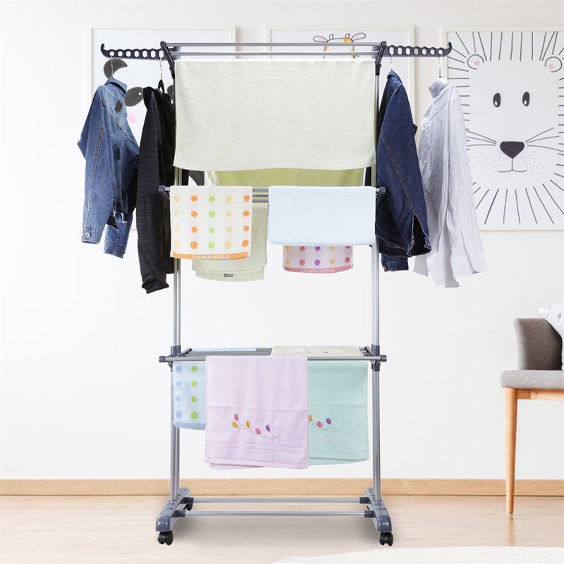 Séchoir à vêtements, support à vêtements pliable à 3 niveaux pour vêtements pliants, vêtements en acier inoxydable pour serviettes, vêtements, chaussures