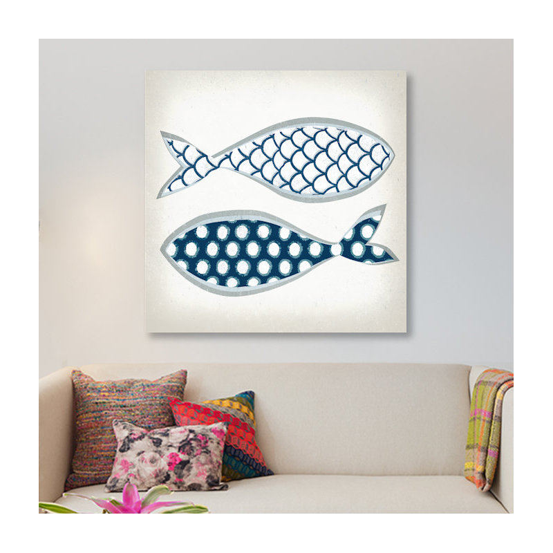 " Fish Patterns II " by Tandi Venter, 18" H x 18" W x 1.5" D, Black Floater Framed Canvas, No Mat
