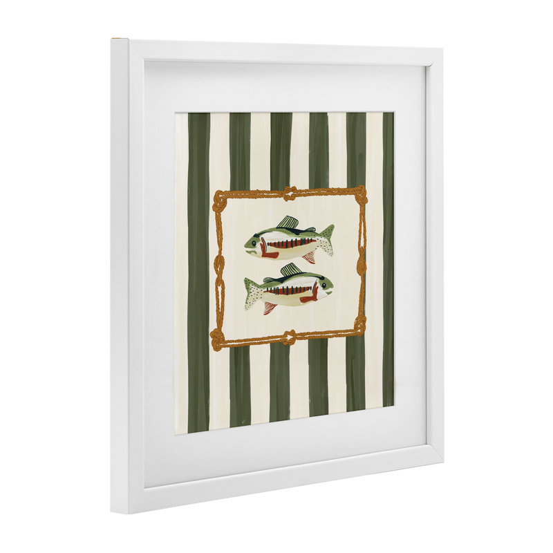 Poisson maritime avec bordure en corde encadrée sous verre, design par Veronica Lara, H 16 po x l 16 po, Cadre blanc côtier