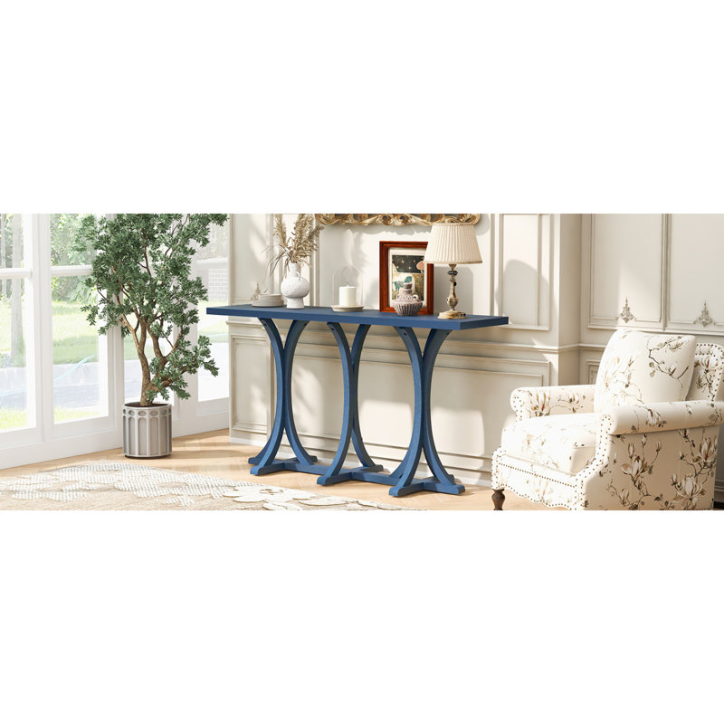 U-Style 59.8'' Wooden Console Table With Oak Veneer Top,Farmhouse Entryway Table With Rubber Wood Slender Curved Legs,Perfect For Living Room,Entryway,Hallway, Dining Spaces.