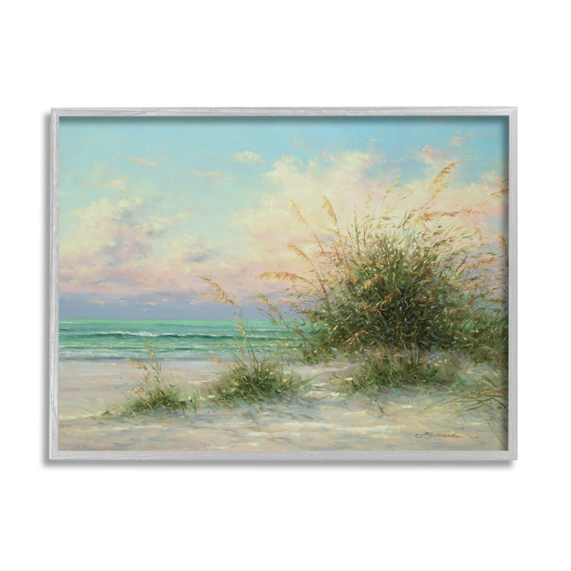 Été, plage, herbe, vagues de la mer, estampe numérique par Martin Figlinski, H 24 po x l 30 po x P 1,5 po