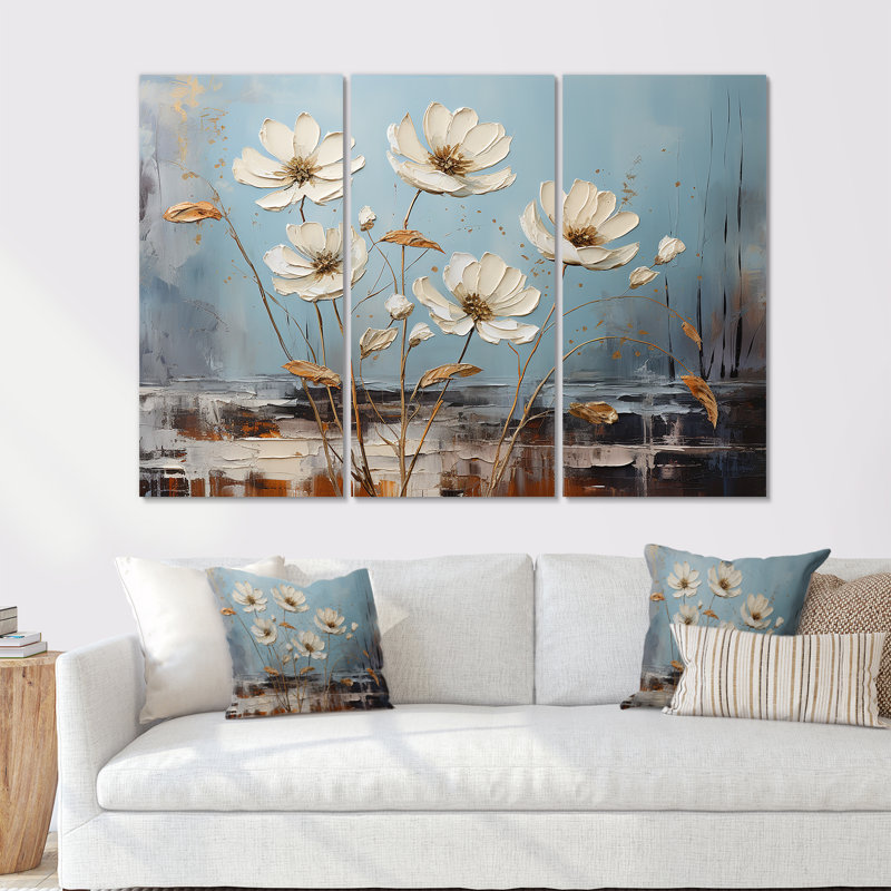 Ensemble de salon avec marguerites blanches, H 40 po x l 60 po x P 1 po