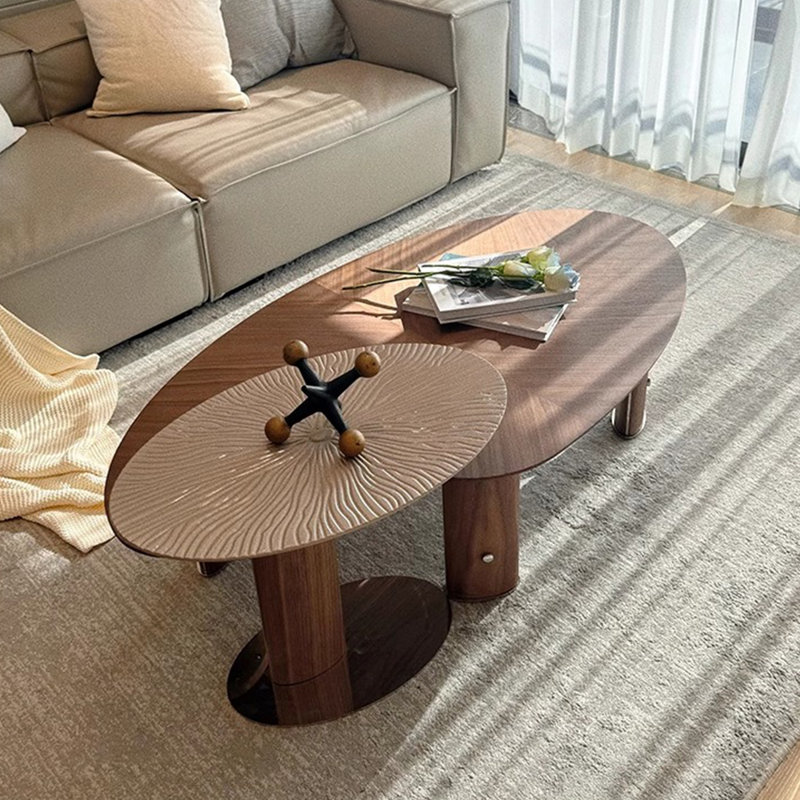 Table basse légère de luxe rétro en grain de noyer