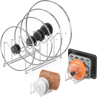 3 Pack Pot Lid Organizer for Cabinet, Stainless Steel Pot Lid Rack with Anti-slip Pad