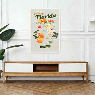 Floride, rétro, alligator, flamant rose, plage, art mural tropical