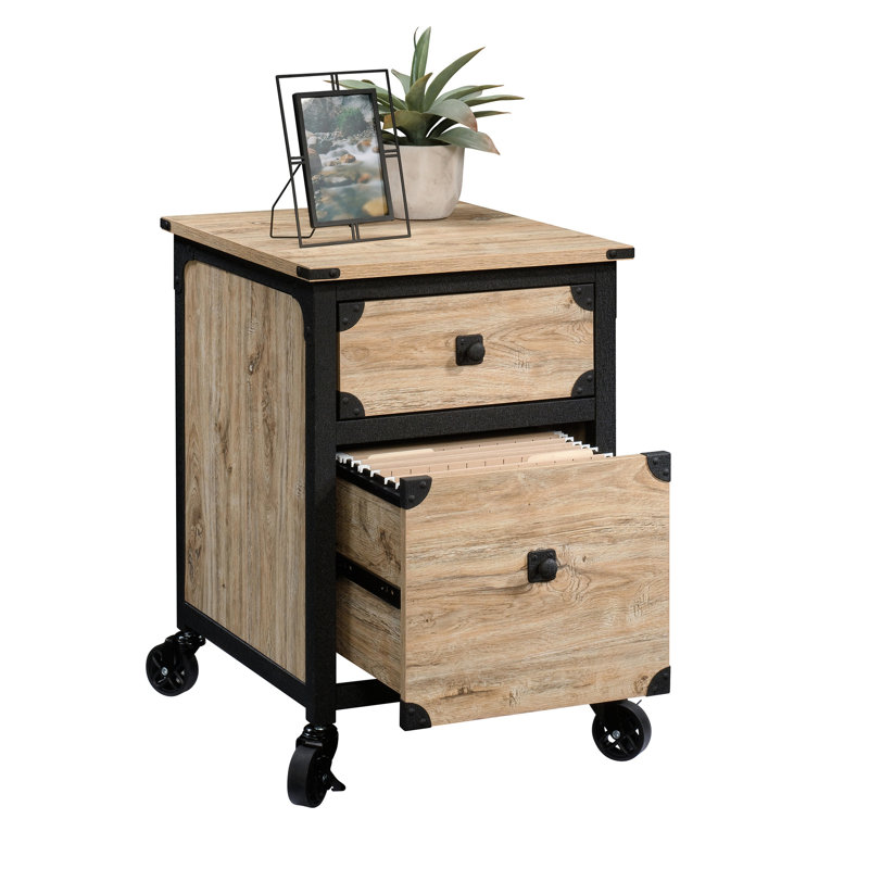 Piédestal de dossier beige et naturel récupéré - idéal pour le rangement de bureau, mouvement de tiroir en douceur avec glissières en métal, roulettes suspendues pleine extension de format lettre, poste de travail d'aspect industriel,