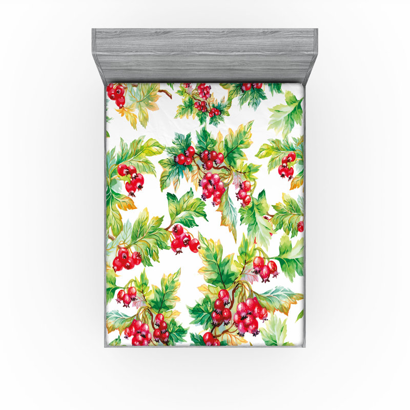 Drap-housse Ambesonne, Drap-housse de taille double, Écarlate, moutarde, vert / floral