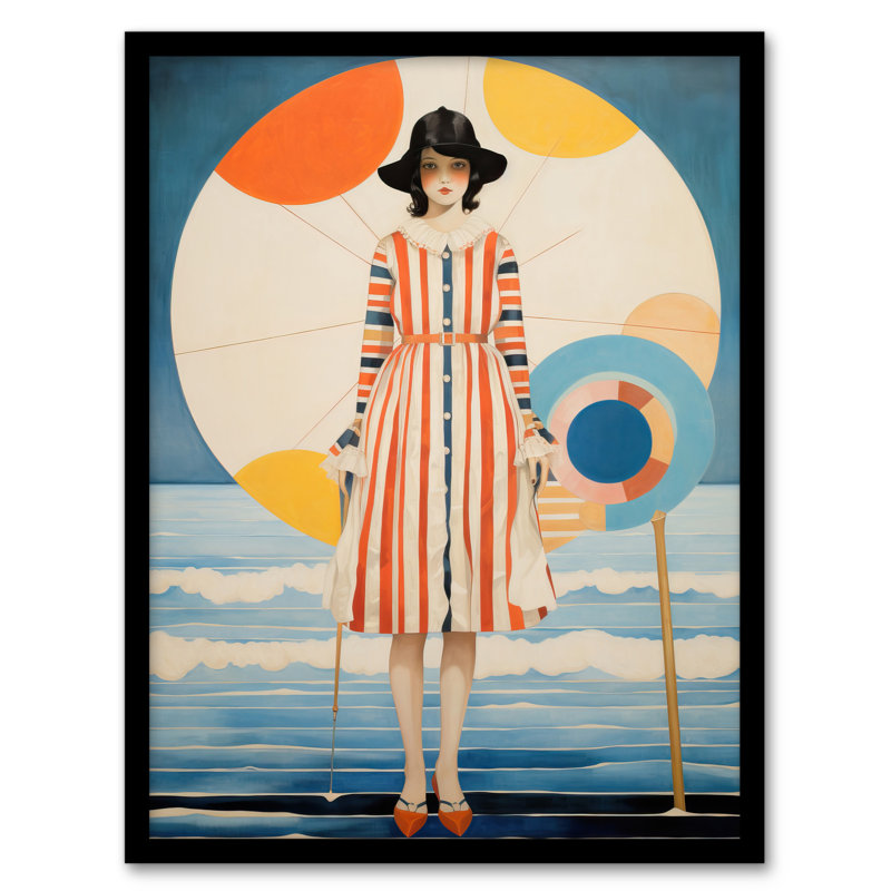 Beach Girl Abstract Sun Stripes Circles - Single Picture Frame Print