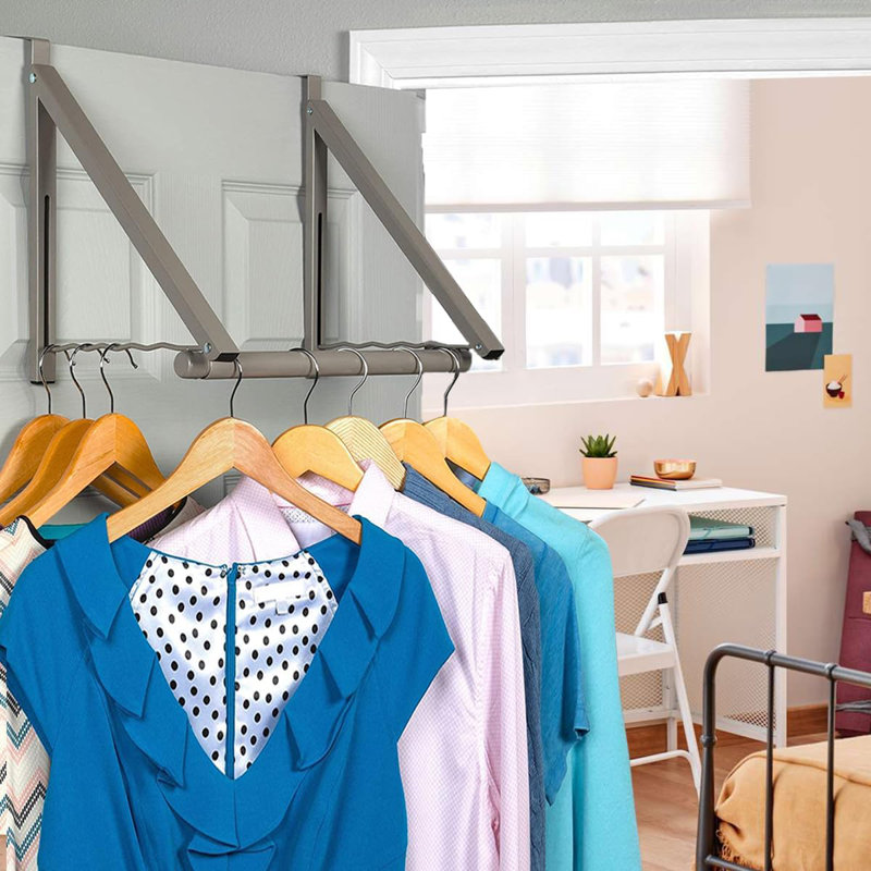 Porte-manteaux pliable au-dessus de la porte pour vêtements, Nickel satiné