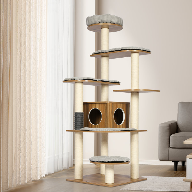 69.3'' H Wood Modern Eleph Cat Tree, Cat Tower, Cat Condo