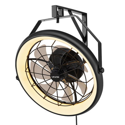 Ventilateur mural avec lumières, ventilateur mural de 22 pouces avec télécommande, ventilateur mural à 6 vitesses, réversible, éclairage 3 couleurs à intensité variable, minuterie, inclinaison réglable à 360 ° pour atelier, patio, maison