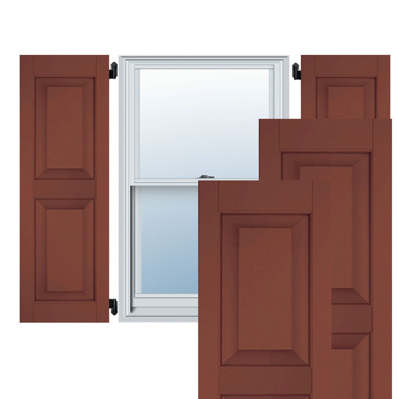 Sapele Mahogany Raised Panel Shutters (Per Pair), Country Redwood, 30" H x 15" W x 1" D