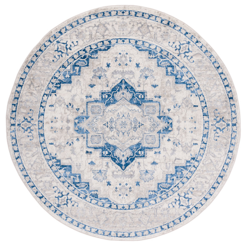 Tapis ivoire / bleu Aurich 851, Rond 6 pi 7 po