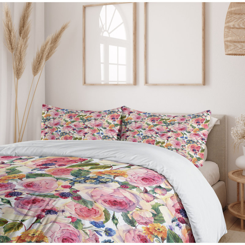 Traditional Polyester Floral Duvet Cover, Queen Duvet Cover + 2 Standard Shams