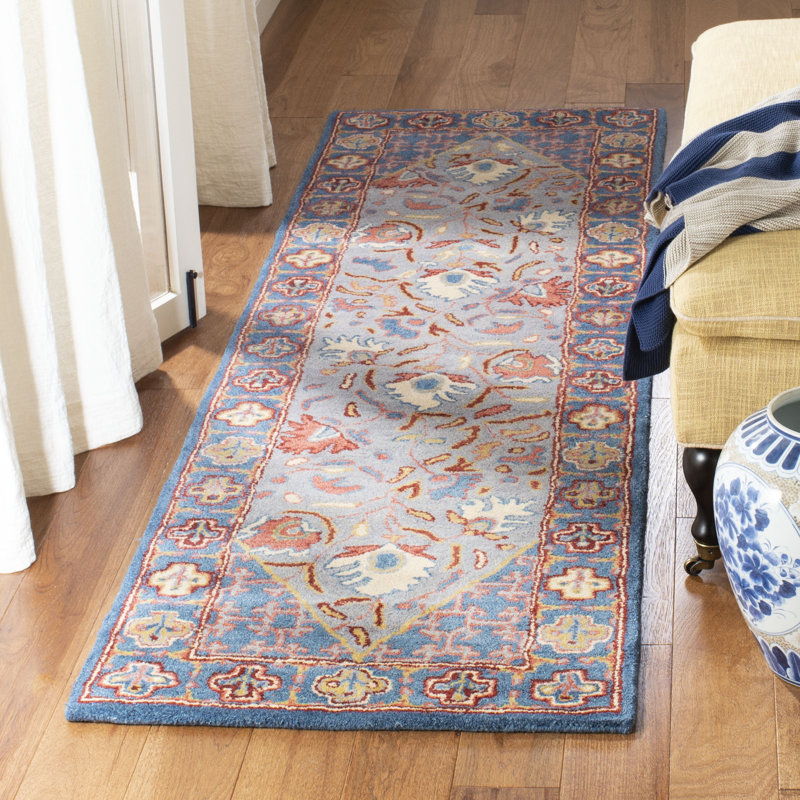 Armintha Oriental Handmade Tufted Blue/Red Area Rug, Runner 2'3" x 8'