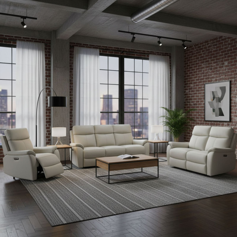 Windsor Powerglide 3 + 2 + 1 Real Leather Power Recliner Sofa Suite, Pearl Grey