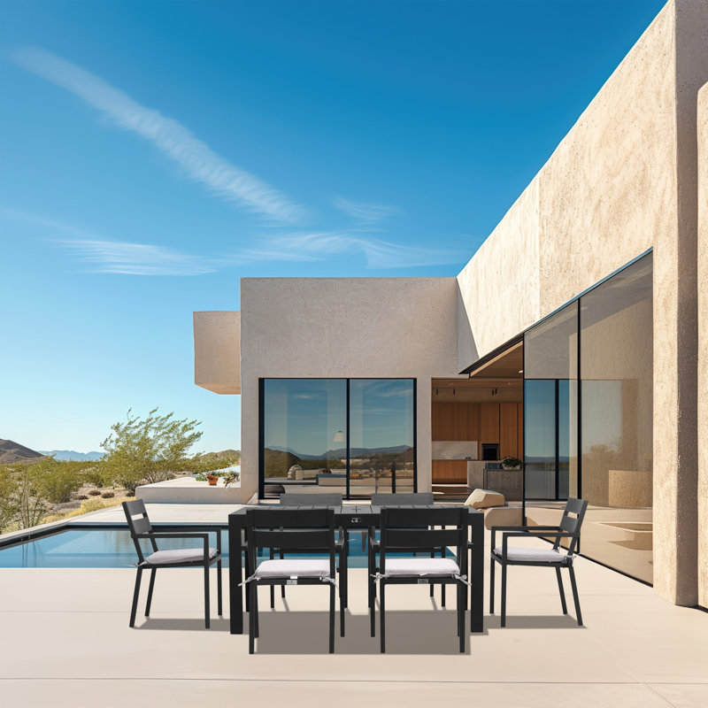 Pacifica Outdoor 7 - Piece Dining Set with Cushions, Cast Silver Sunbrella®, Black