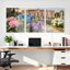 Ensemble de 3 toiles murales « Paysage de palais et d'hortensias »