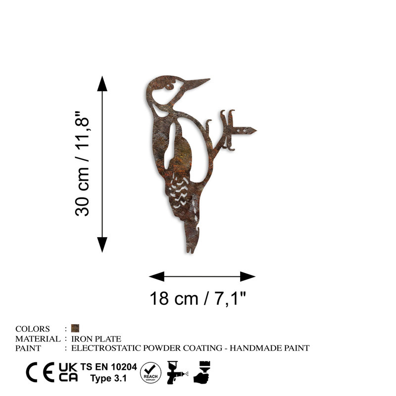 Hand-Painted Decorative Garden Object, 7.1 x 11.8 inches | 100% Metal, Thickness: 0.06 inches | Unique Brown Color Design, No Assembly Required | Perfect for Outdoor Decor & Enhancing Garden Aesthetics
