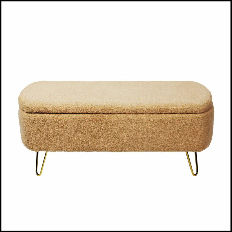Banc de rangement avec repose-pieds Camel pour pieds dorés, banc d'entrée en fausse fourrure de chameau moderne, Chameau