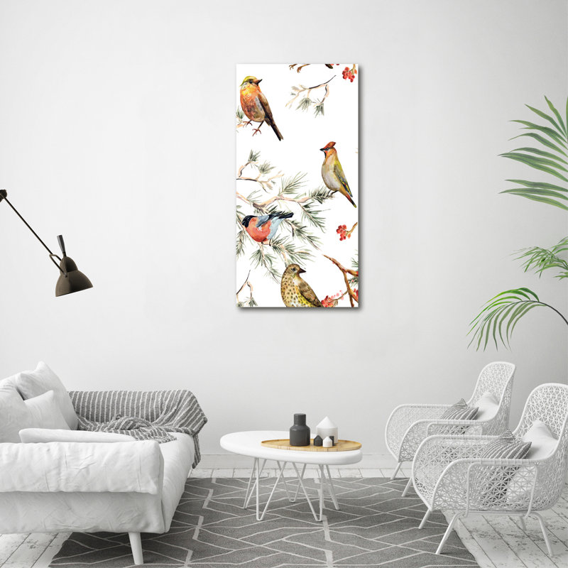 Birds And Conifers - Wrapped Canvas Print