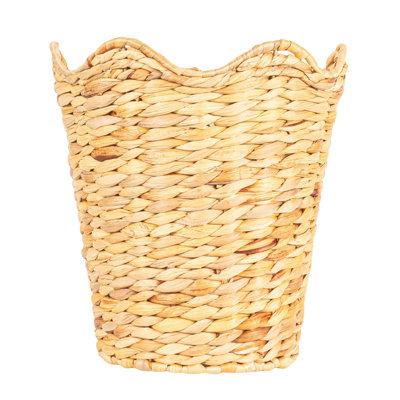 Woven Water Hyacinth Wastebin With Scalloped Edge