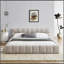 Structure de lit tapissier grand format avec tissu épais, lit plateforme grand format en chenille avec tête de lit et structure solide. Aucun sommier tapissier requis, beige (68 po x 86,5 po x 23,5 po)