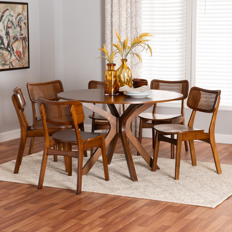 Branoon 6 - Person Pedestal Dining Set, Walnut, Walnut