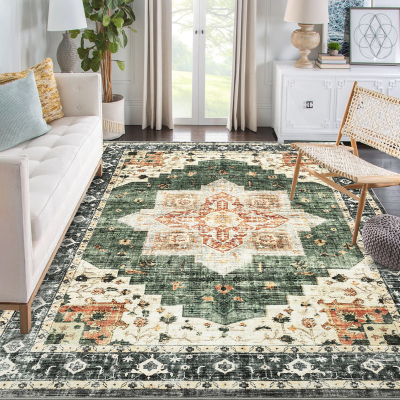 Fitzrovia Damask Machine Made Polyester Washable Area Rug in Tan, Rectangle 8' x 10'
