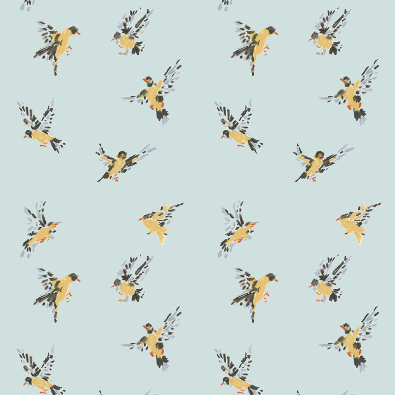 Flight of the Finches - Wallpaper, Daylight Blue, Peel & Stick, Self-Adhesive