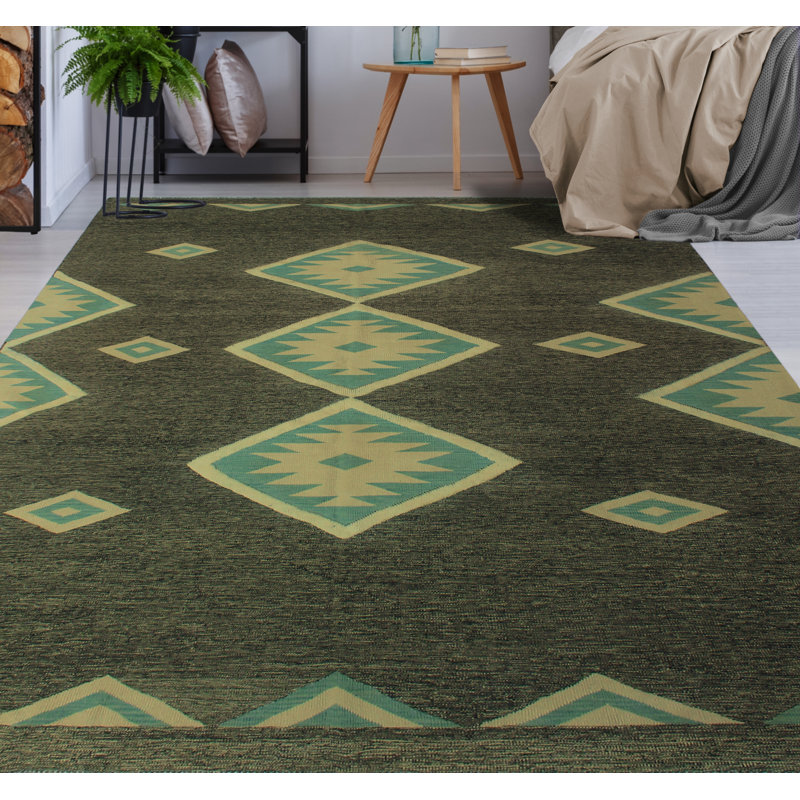 Tapis unique gris anthracite / bleu en laine noué à la main 9 pi 2 po x 12 pi 2 po Jappie