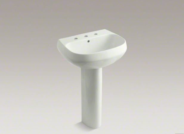 Wellworth Ceramic Pedestal Bathroom Sink with Overflow, 4" Centers, Timberline