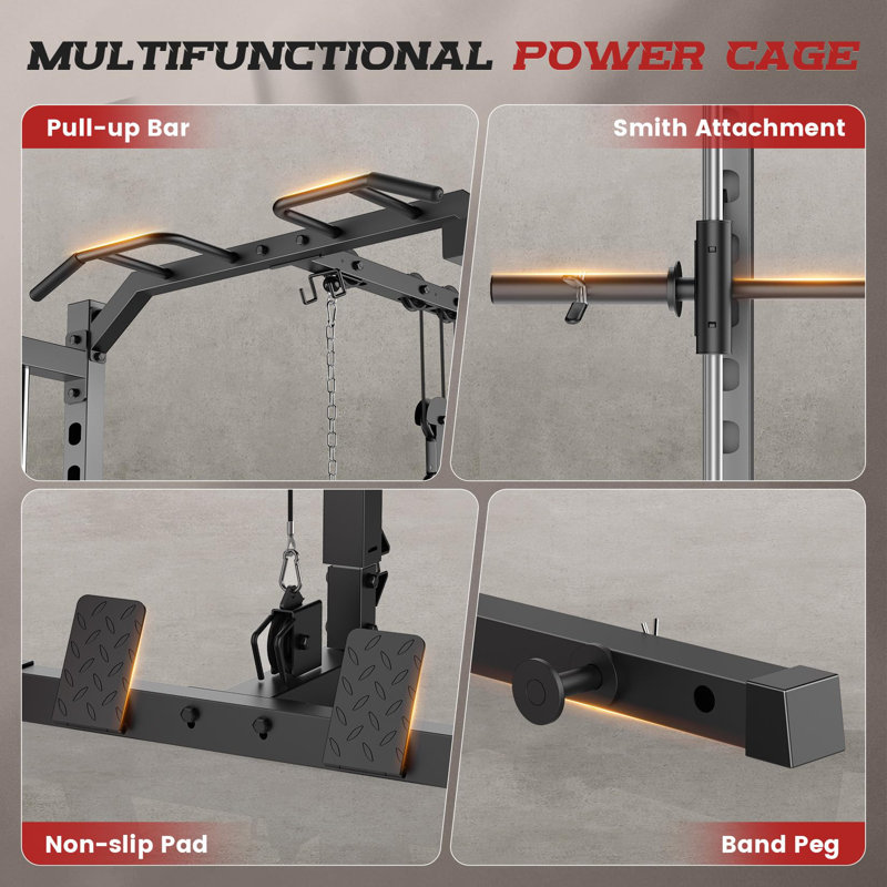 Smith Machine Power Rack Multi-Functional Strength Training Equipment, Silver/Black
