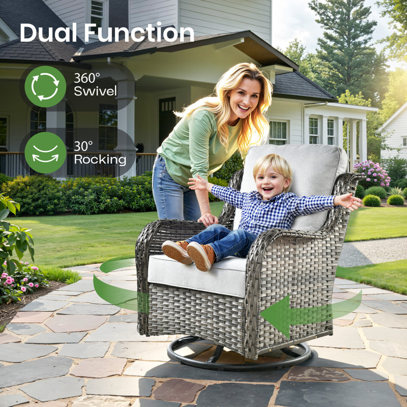 7 - Person Wicker Outdoor Conversation Set, Patio Sofa & Swivel Chair Set with Fire Pit and Cushions, Yes