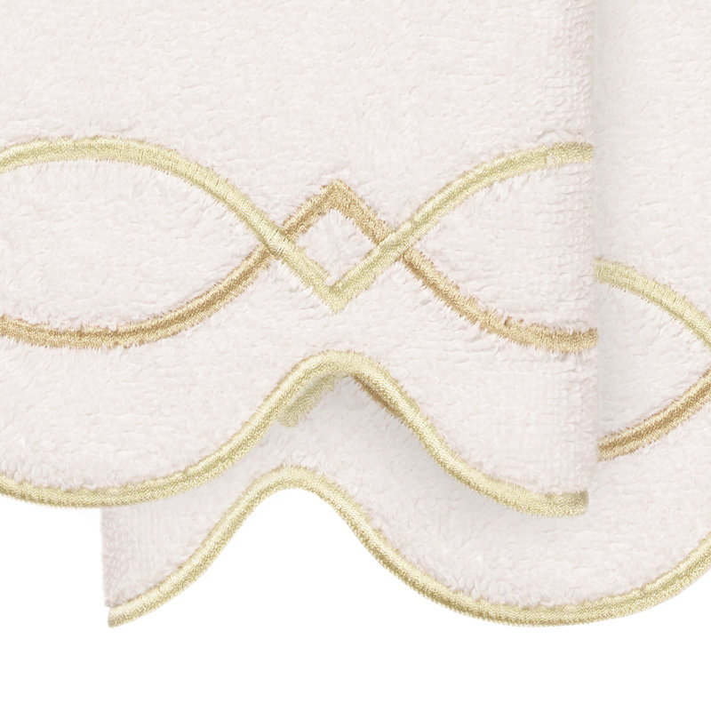  100% Turkish Cotton DIAMOND CHAIN Scallop 2PC Embellished Hand Towel Set, Hand Towel - 2 Pack, White/Beige