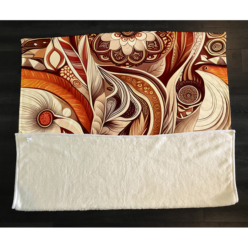 Throw Blanket, 68" W x 80" L, Floral/Abstract, Orange/Red/Beige