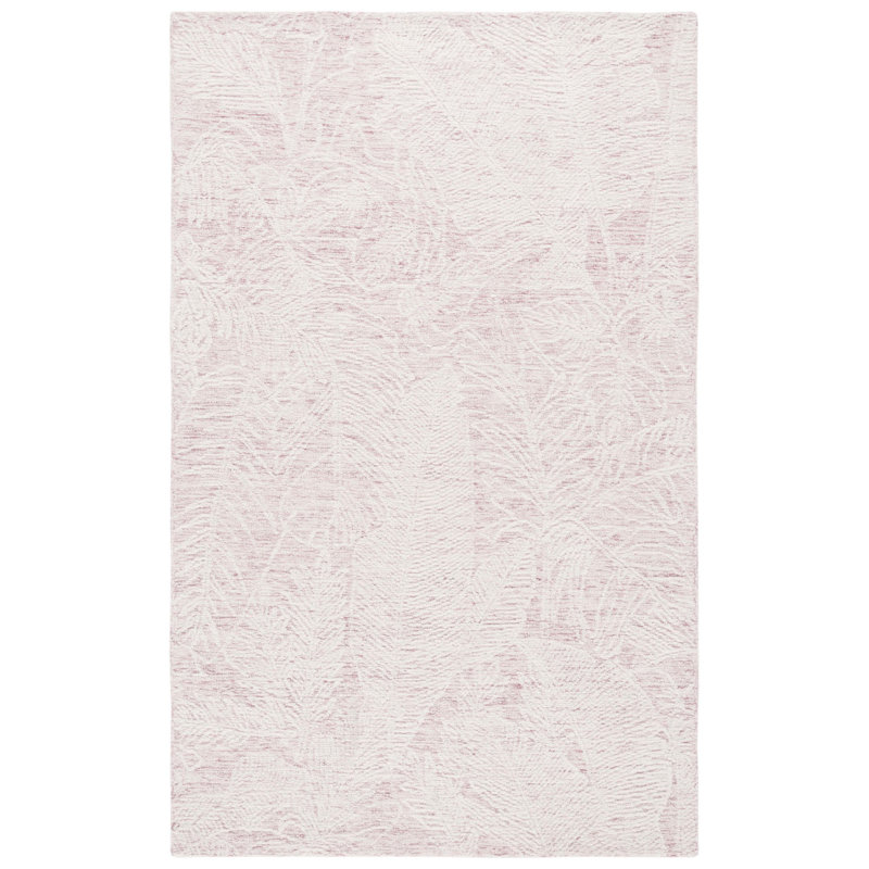 Gazella Hand Tufted Wool/Cotton Floral Rug in Ivory/Pink, Rectangle 5' x 8'