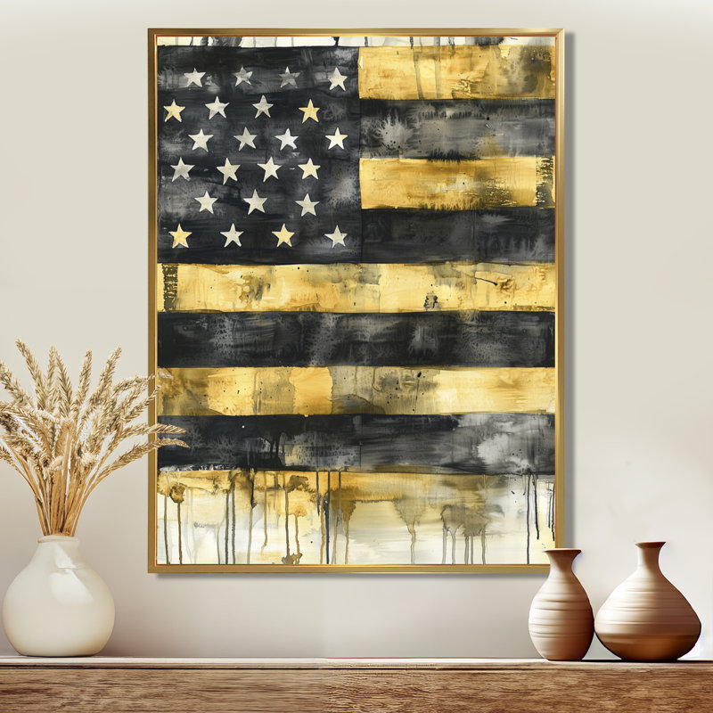 Doroteya monochrome rétro drapeau des États-Unis - États-Unis, art sur toile, H 32 po x l 16 po, Doré