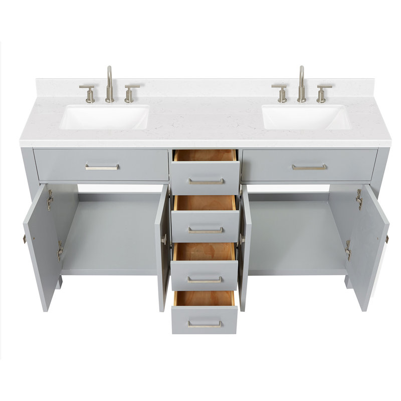 Ensemble de meuble-lavabo double Abbate, Gris, Rectangulaire, 60"