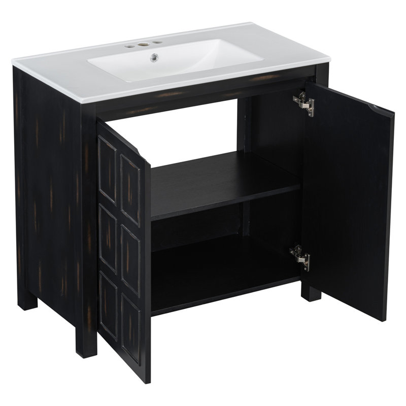 36 " Bathroom Vanity Organizer with Ceramic Sink, Espresso
