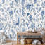 Blue Botanical Harmony - Papier peint floral style encre rétro-1200242202