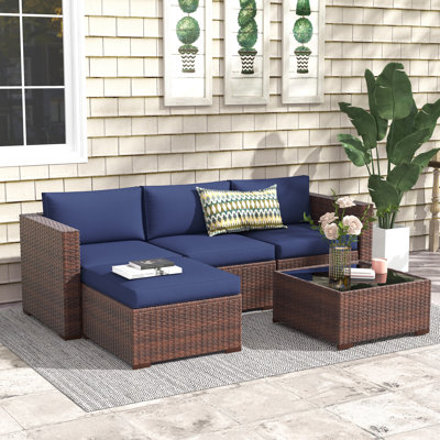 Abler 3-Person Wicker Modular Patio Conversation Set with Cushions