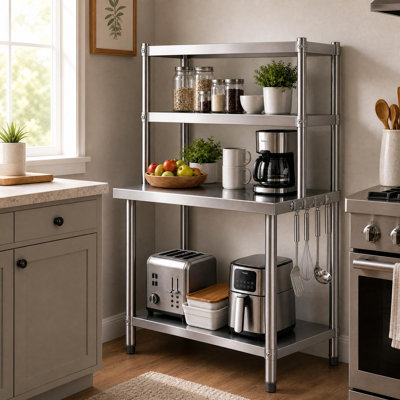 Stainless Steel Work Table with 30 x 12 Inch Overshelf, Heavy-Duty Prep Station for Kitchen, Garage and Workshop