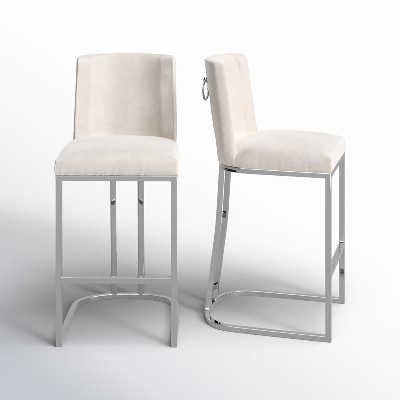 Aurrin Velvet Upholstered Bar & Counter Stool, Silver, Cream, Counter Stool (26” Seat Height)