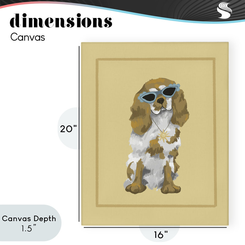«Coolest Dog» et toile de lunettes de soleil, design par Sadie Harper, H 20 po x l 16 po
