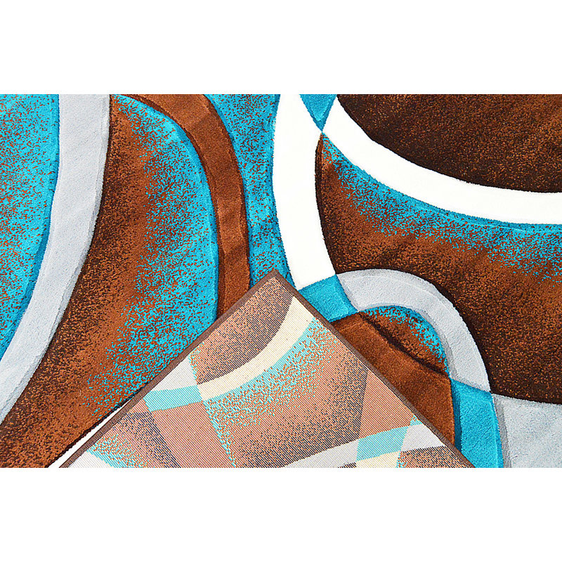 Tapis à motifs abstraits chocolat Mccampbell, Rond 7 pi