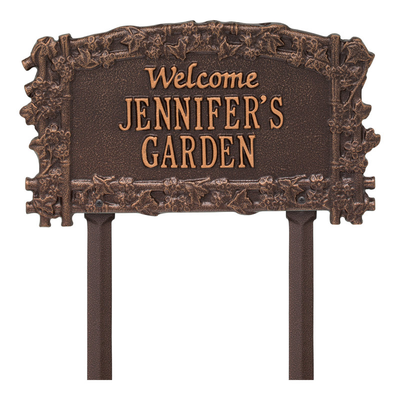 Ivy Trellis Welcome Personalized Garden Sign, Antique Copper, Yes